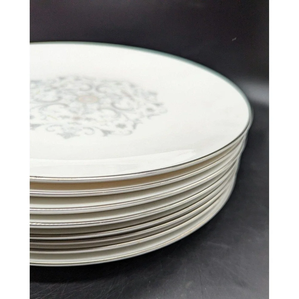 Vintage Royal Worcester England Bridal Lace Set/8 Dinner Plates Mid Century